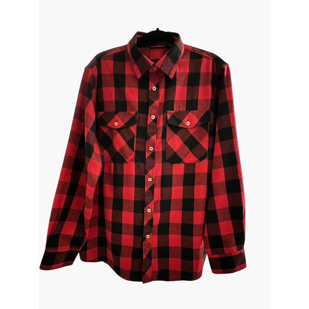 Design in Italy Luxury Red Black Buffalo Plaid Flannel Shirt Men's Large
